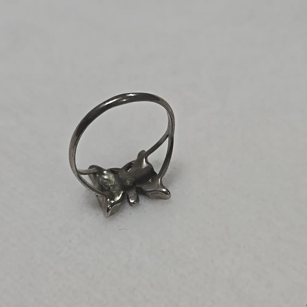 Vintage Native Sterling Silver Butterfly Ring with Chip Turquoise